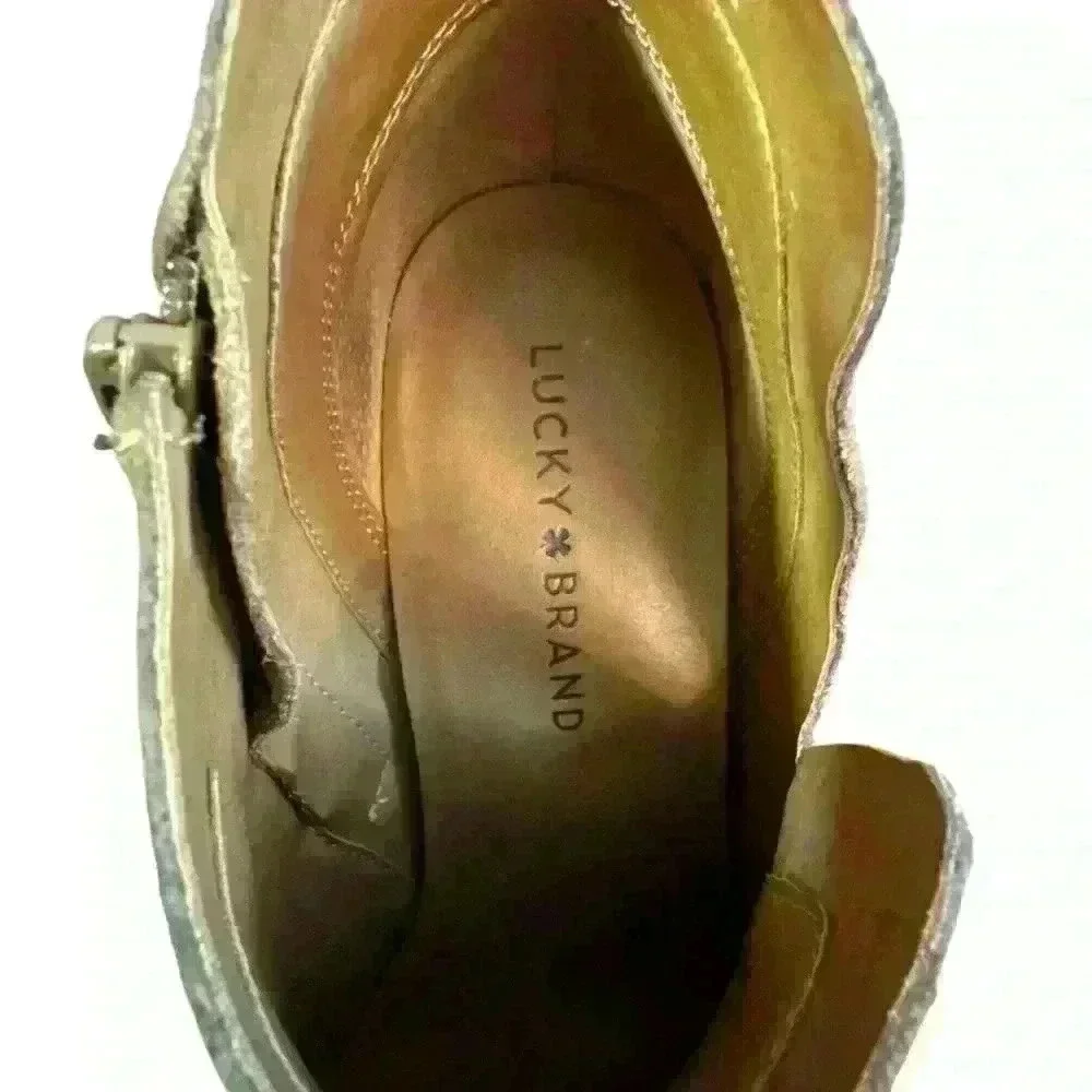 Lucky Brand Tan Round toe BOOTIES BOOTS SUEDE WEDGE HEEL 9 - Picture 4 of 4